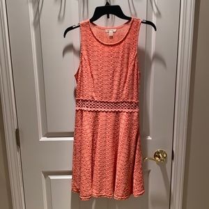 medium pink / salmon colored tank dress, pretty pattern with little skin showing